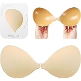 L LIONESS LUXE Sticky Bra Push Up for Women - Invisible Adhesive Silicone Bras, Strapless & Seamless Backless for Dresses Beige