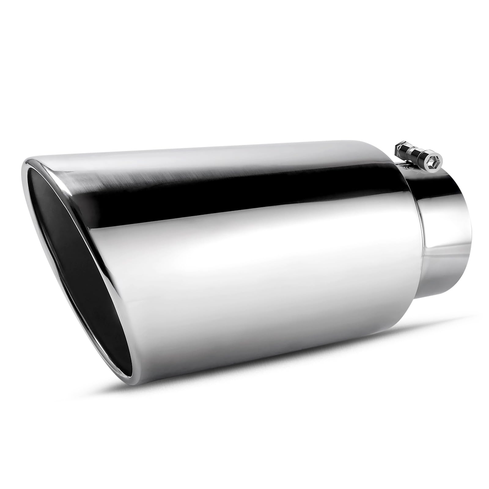 AUTOSAVER88 5 Inch Inlet Exhaust Tip, 5" Inlet 7" Outlet 15" Overall Length Chrome-Plated Finish Stainless Steel Exhaust Tail Tip for 5" Outside Diameter Tailpipe, Rolled Angle Cut, Bolt-On, Polished Image