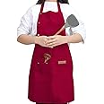 YIUJEFDA Aprons for Women Men with Pockets Adjustable Straps Waterproof Canvas Kitchen Cooking Apron for Chef Waitress Server