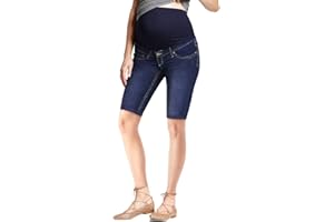 Hybrid & Company Women's Maternity Denim Shorts Over The Belly Comfy Skinny Bermuda Jeans