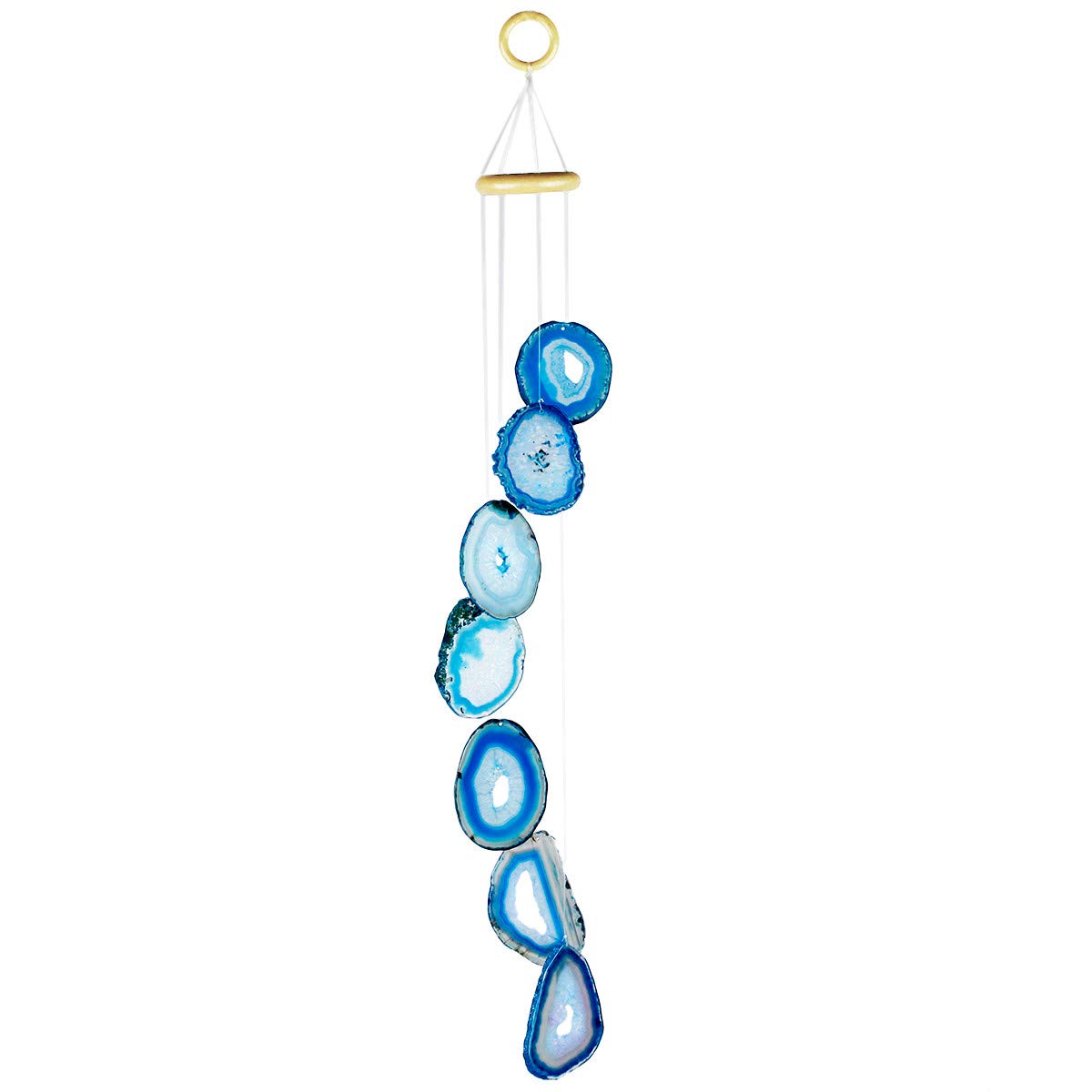 Nupuyai Large Blue Agate Slices Wind Chimes for Garden Home Decor, Crystal Stone Hanging Ornament Wind Bell for Outdoor Indoor 78cm