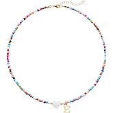 Seensea 26 Letters A to Z Initial Necklace for Women - Colorful Beaded Handmade Choker Rainbow Initial Boho Style - Gift for Women