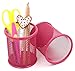 EasyPAG 2 Pcs 3.5 inch Mesh Round Steel Pen Holder, Hot Pink