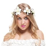 Valdler Lily Flower Crown with Adjustable Ribbon for Wedding Festivals Ivory