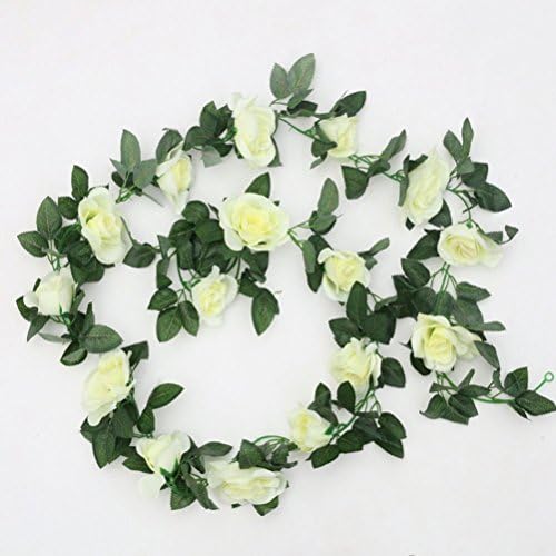 Sunrisee 1 Pack Artificial Silk Rose Flower Garland Fake Flower Vines for Wedding Home Hotel Garden Decor, 7.3FT (Cream)