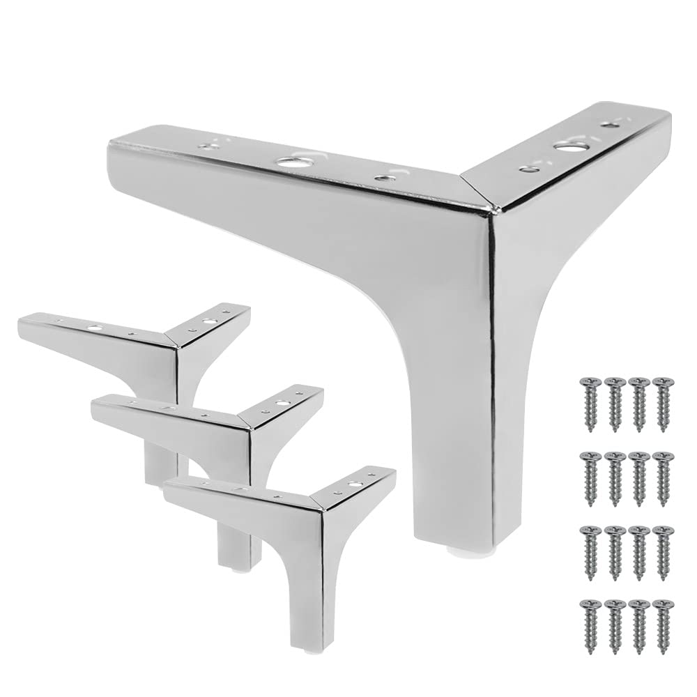 Cjueiom 13cm / 5 Inch Metal Furniture Legs Set of 4, Heavy Duty Triangle Chrome Legs for Sofa, Table, Cabinet & Ottoman Replacement, Modern Chair Feet for Bedroom & Living Room
