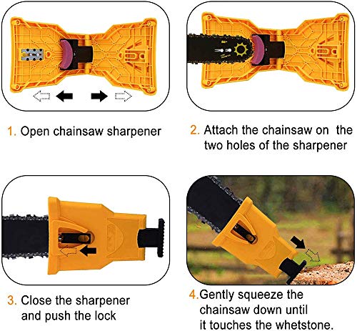 JHFY Chainsaw Sharpener Universal Chain Saw Blade Sharpener Fast Sharpening Stone Grinder Tools Bar Mounted Chainsaw Teeth Sharpener Fit for 14/16/18/20 Inch Two Holes Chain Saw Bar