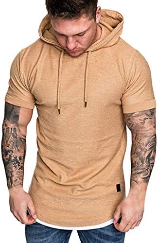 Hot!Men's Hooded Monochrome T-Shirt Ninasill Irregular Splice Short Sleeve Thin Section Tops Casual Cozy Sporty Blouse