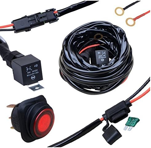 Oplips 22ft 14 AWG 300w Light Wiring Harness, Heavy Duty Wiring Harness Kit for Led Light bar 300W 12V 40AMP Fuse Relay On/Off Switch - 1 Lead 0-300W With Round Rocker Switch