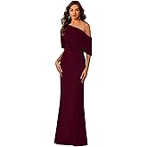 One Shoulder Mother of The Bride Dress for Wedding Satin Mermaid Formal Mother of The Groom Dress with Sleeves
