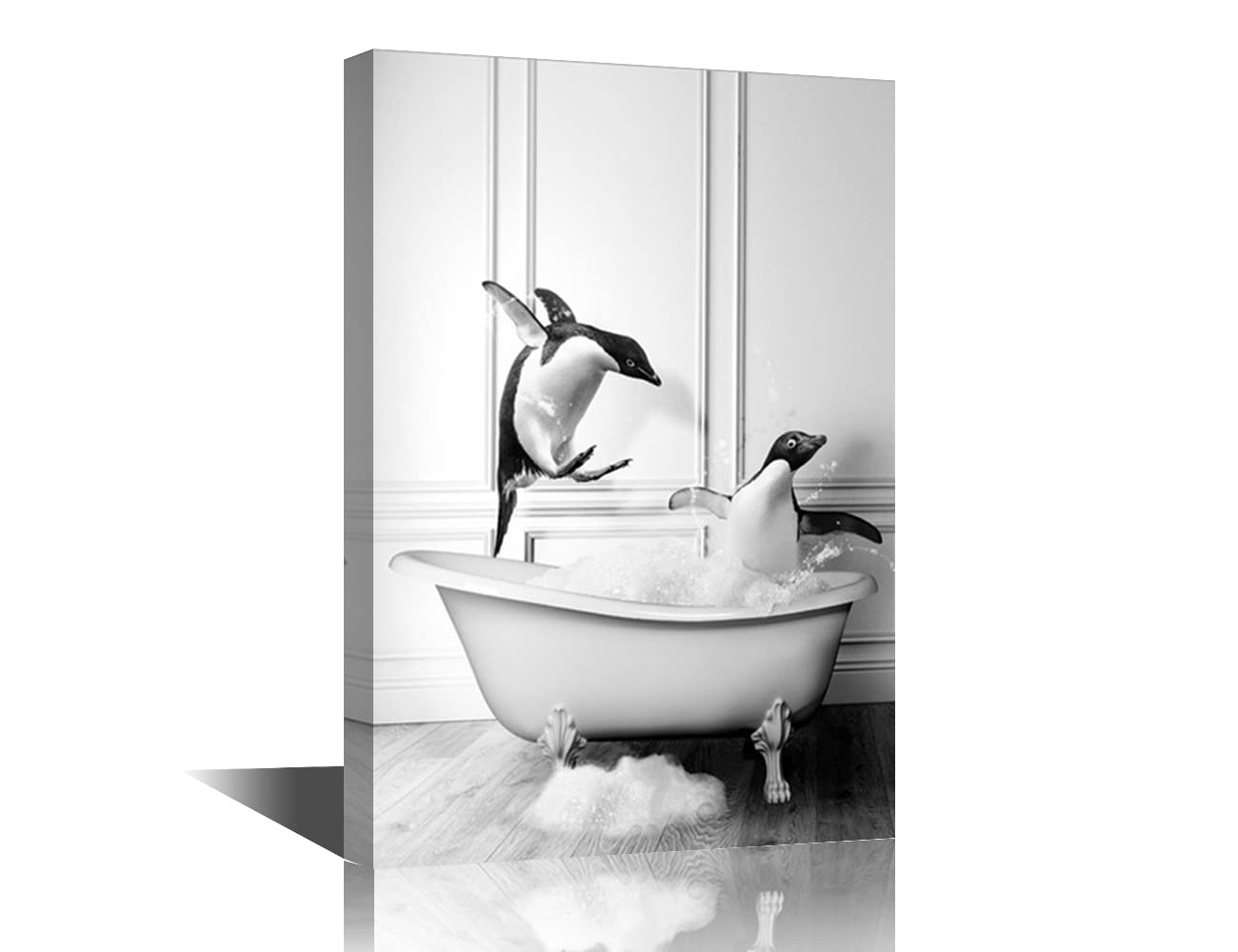 TISHIRON Bathroom Wall Art - Bathroom Wall Decor - Funny Black Bathroom Decor - Guest Bathroom - Penguin Gifts - Powder Room - Cute Cool Unique Bathroom Decor Ready to Hang - 24''Wx16''H