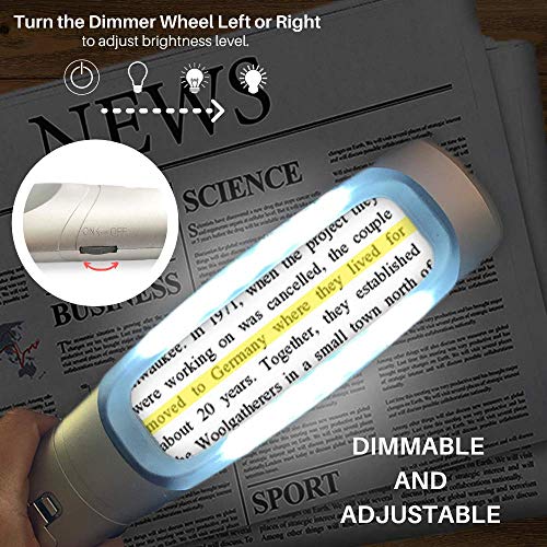 4X Reading Magnifier with 14 Evenly Lit Dimmable LED Lights & Center Yellow Guideline- Lightweight Handheld Magnifying Glass Perfect for Reading Small Fonts & Document