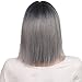 YOPO Grey Ombre Short Wig with Bangs - Silver Gray Ombre Wigs Dark Roots Bob Synthetic Hair Full Straight Wigs for Women with Free Wig Cap(Short Ombre Gray with Bangs)