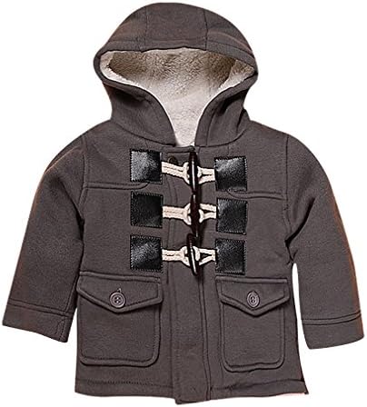 Pupik, Boys Warm Zipped Faux Leather Square Patches Fleeced Hooded Duffle Coat, 1 12-18 Months