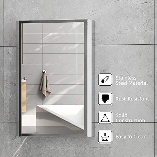 Bathroom Mirrored Vertical 16" x 24" Stainless Steel Frame Medicine