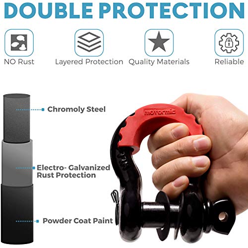 motormic Shackle Hitch Receiver 2" (35,000 lbs Max Capacity) with 3/4" D Ring and 7/8" Screw Pin Safety Ring - Includes 1 Black Bent Pin, 4 Rubber Washers and 1 Red Isolator