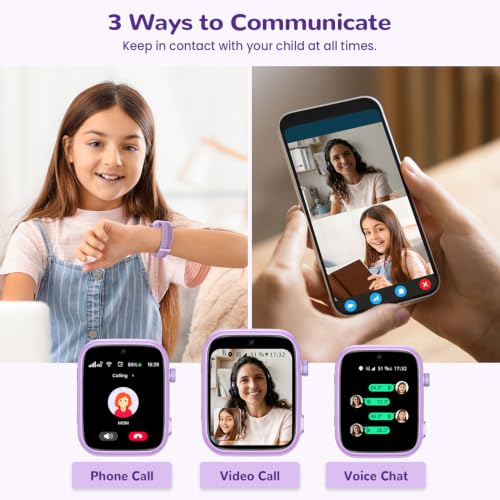 AIMIUVEI 4G Smartwatch Bambini con Chiamate, Videochiamate, Chat Vocale, WiFi, GPS, SOS, SMS, Impermeabile IP68, modalità Scuola e Contapassi, Schermo HD da 1.83'' Viola