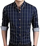 Aiyino Men's 100% Cotton Long Sleeve Plaid Slim Fit Button Down Dress Shirt