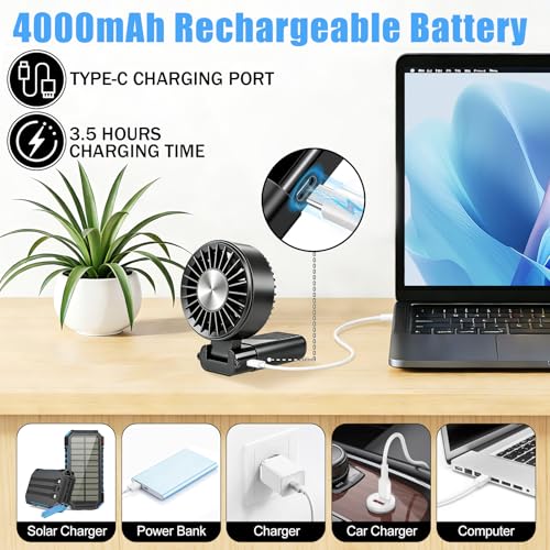 Portable Fan, Mini Silent Handheld Fan Powerful Rechargeable Battery Operated 3 in 1 5 Speed Small Fan USB Table Fan for Travel, Office, Camping