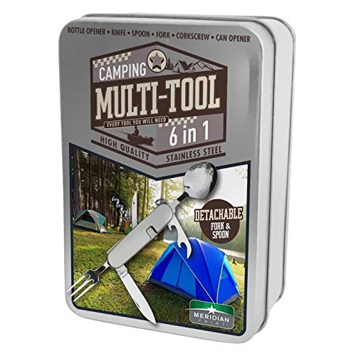 Meridian Stainless Steel 6 in 1 Camping Multi-Tool Bottle Opener Knife Spoon Fork Corkscrew Can Opener