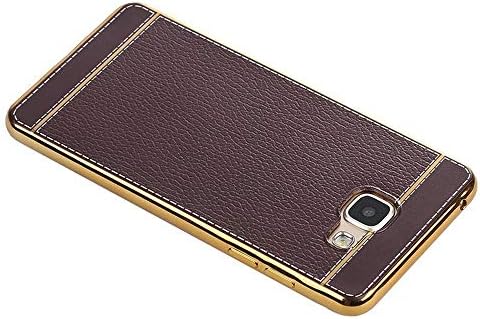Norby Electroplated Gold Side Chrome with Leather Looks Soft Case Ultra Thin Back Cover Case for Samsung Galaxy J8 2018 (Brown)