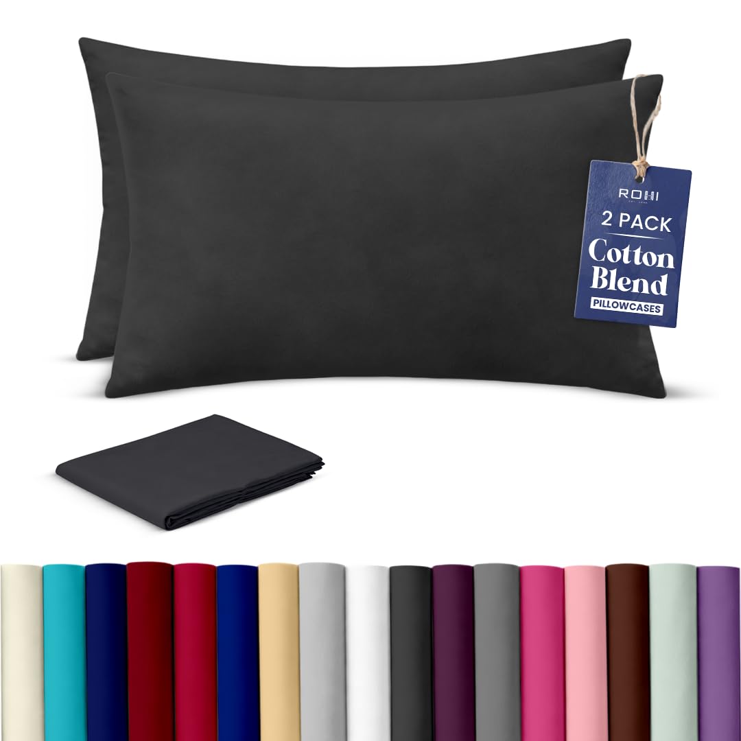 Rohi Luxury Black Pillowcases 2 Pack - (50×75cm) | Soft & Comfy Cotton Blend Pillow Covers with Envelope Closure | Breathable, Anti-Allergy, Fade & Wrinkle Resistant — image 1