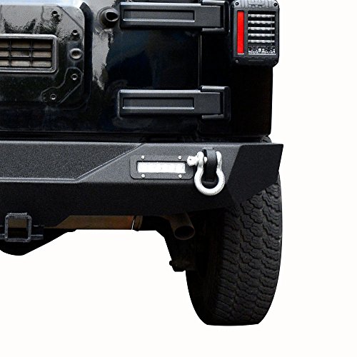 LEDKINGDOMUS Rear Bumper for 07-18 Jeep Wrangler Unlimited JK with 2x LED Lights & 2" Hitch Receiver Textured Black - Thumbnail 3