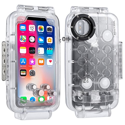 HAWELL iPhone X/XS Diving Case, Professional [40m/130ft] Surfing Swimming Snorkeling Photo Video Waterproof Protective Case Underwater Housing for iPhone with Lanyard (Transparent)