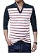 uxcell Men Long Sleeves Split Neck Denim Panel Stripes T-Shirt
