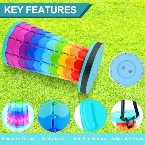 AUEJACKY Taburete Plegable Portátil, Altura Ajustable 6,5-45 cm, Carga Máxima 180 kg, con Cojín, Taburete de Camping para Adultos, Ideal para Pesca, Barbacoa y Uso Interior