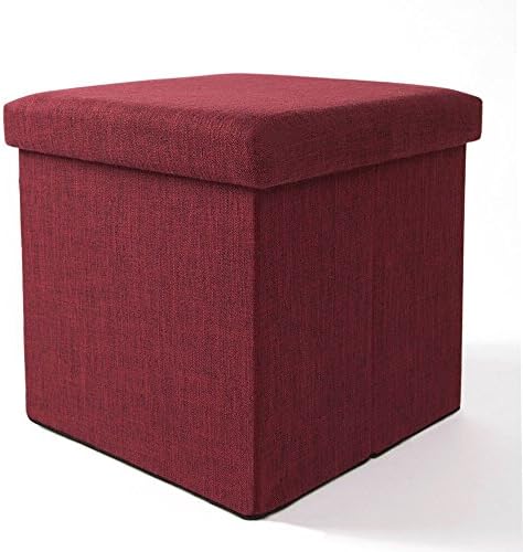 Yuleee Foldable Storage Ottoman Seat Footrest Stool Coffee Table Cube Folding Organizer Seat 15"x15"x15" (Red)