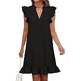 Wkior Summer Dresses for Women 2026 Casual V Neck Cap Sleeve Ruffled Hem T-Shirt Dress Flowy Swing Smock Mini Sundress