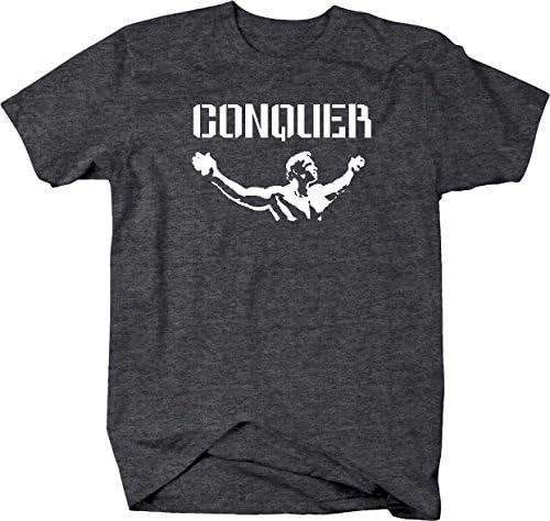 Arnold Quote Conquer Pose Gym Body Building Workout Mens T Shirt - Xlarge