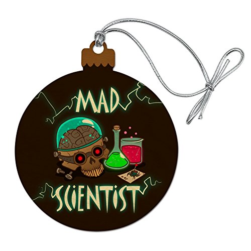 Mad Scientist with Beakers Brain Wood Christmas Tree Holiday Ornament