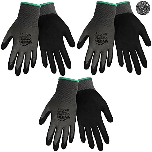 Tsunami Grip 500G Light Weight Nitrile Grip Work Gloves with Gray Nylon Shell and Black Mach Nitrile Dipped Coating on Palm and Fingers, Size Large (3)