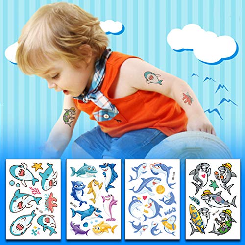 Temporary Tattoos for Kids, BUVE 240 + Design Kid Face Tattoos Pirate Shark Mermaids Spaceships Summer Tropical Party Favors Body Sticker for Boys Girls, 20 Sheet