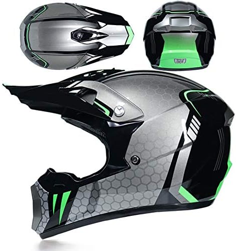 ACIA Motocross helmet MX full helmet ATV locomotive racing four seasons helmet for men and women (including gloves/eyepiece / mask) S/M / L/XL,Silver,M [Energy Class A]