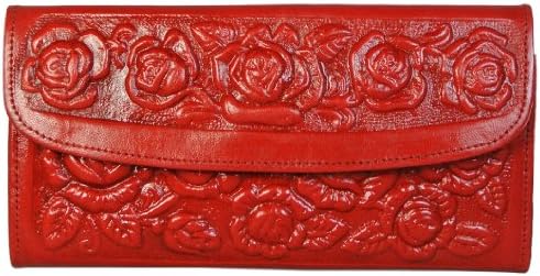 Womens Western Wallet Tooled Leather Clutch with Roses has Mirror