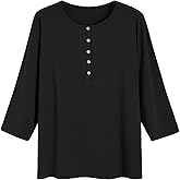 AvaLolita Women's Bamboo Viscose Pajama Top 3/4 Sleeve Henley Sleep Tee