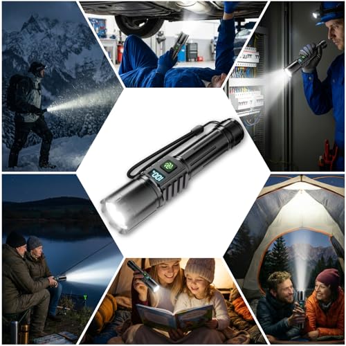 Rechargeable Flashlight 2 Pack, 990000 High Lumens LED Flash Light, Brightest Zoomable Lampe with LCD Digital Display, 5Modes Super Bright Flashlights, Powerful Tactical Flashlight for Outdoor, Gift