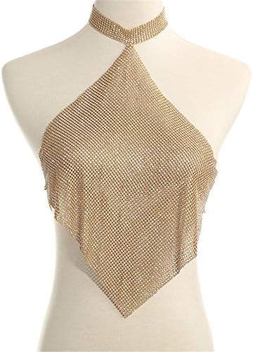 Backless Tank Top Bra Body Chain Metal Sequins Body Chain Glitter Backless Women's Sexy Jacket Strap Bikini Chest Strap Chain V-neck Sexy Backless Adjustable Strap Top Bra Body Chain Necklace Party ,B
