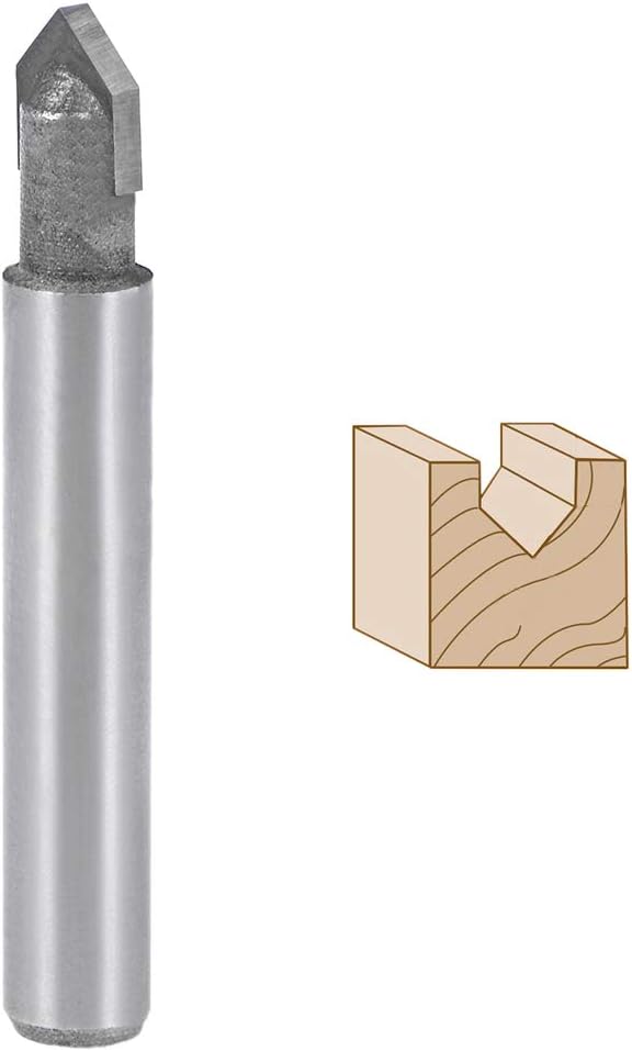 sourcing map 90 Degree V-Groove Router Bit 1/4" Dia with 1/4" Shank, Carbide Tipped V Grooving Bit (Gray) - Image 4