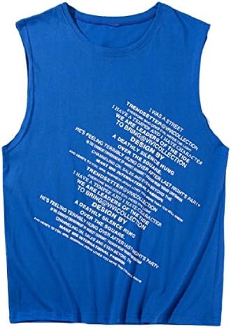 Sebaby Men Letter Printed Summer Juniors Stylish Fine Cotton A-Shirt Tank Blue L