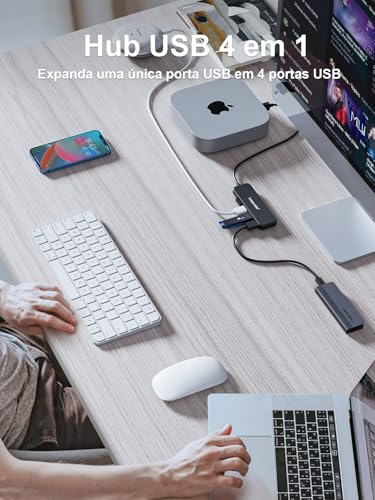 Hub USB 3.0 Lemorele, 4 Portas, Velocidade até 5Gbps, Compatível com Laptops, Desktops e Consoles, Preto