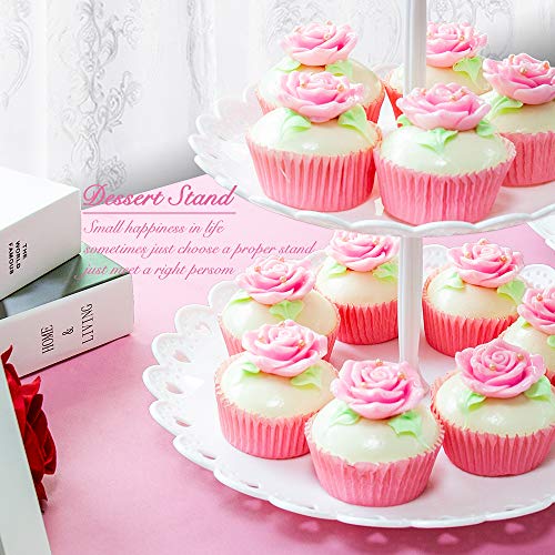 Imillet Cupcake Stand/Holder Plastic Dessert Stand White Cake Stand 3 Tiered Serving Stand Display Stand Reusable Pastry Platter for Wedding Birthday Baby Shower Tea Party Decorations (2 Pack Large) - Thumbnail 4