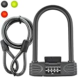 Lumintrail 16mm Heavy Duty 4-Digit Bicycle Bike Combination U-Lock with 4 ft Cable - Assorted Colors (Black)