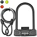 Lumintrail 16mm Heavy Duty 4-Digit Bicycle Bike Combination U-Lock with 4 ft Cable - Assorted Colors (Black)