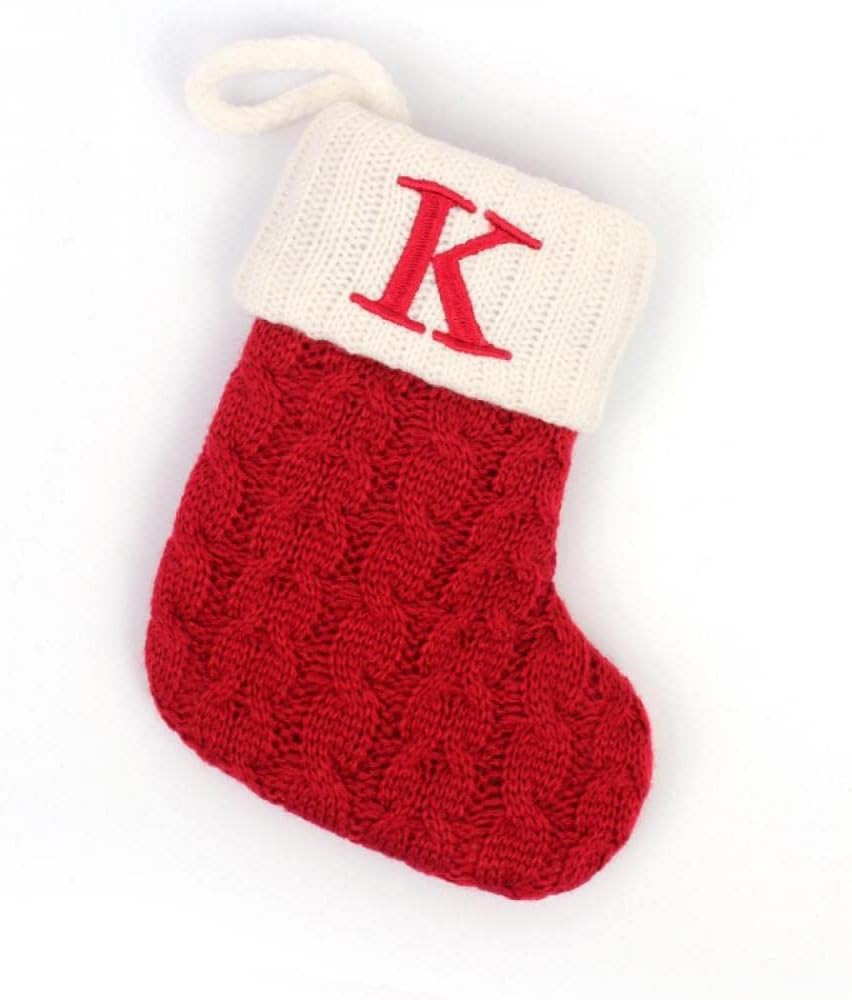 Stockings & Holders - Christmas Stocking with 26 Letter, Initial Embroidered Mini Cute Christmas Stockings Cotton Cord with White Super Soft Plush Cuffs Christmas Decorations, 5.5 * 7.1 in (K)