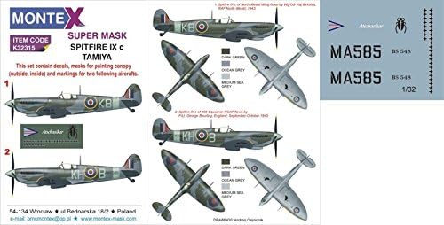 Montex Super Mask 1:32 Spitfire IX for Tamiya Kit #2 Spraying Stencil #K32315