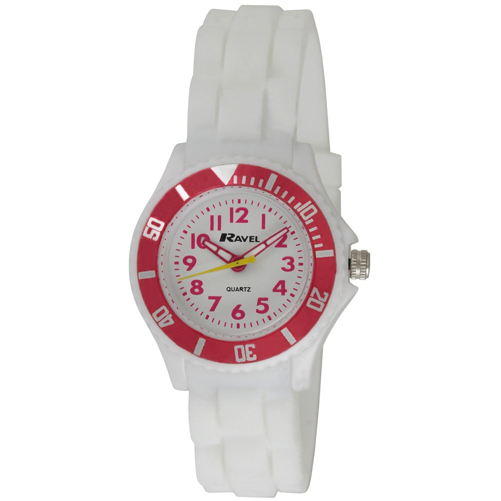 Ravel Children's Easy Read Quartz Watch with White Dial Analogue Display and White Silicone Strap R1802.4